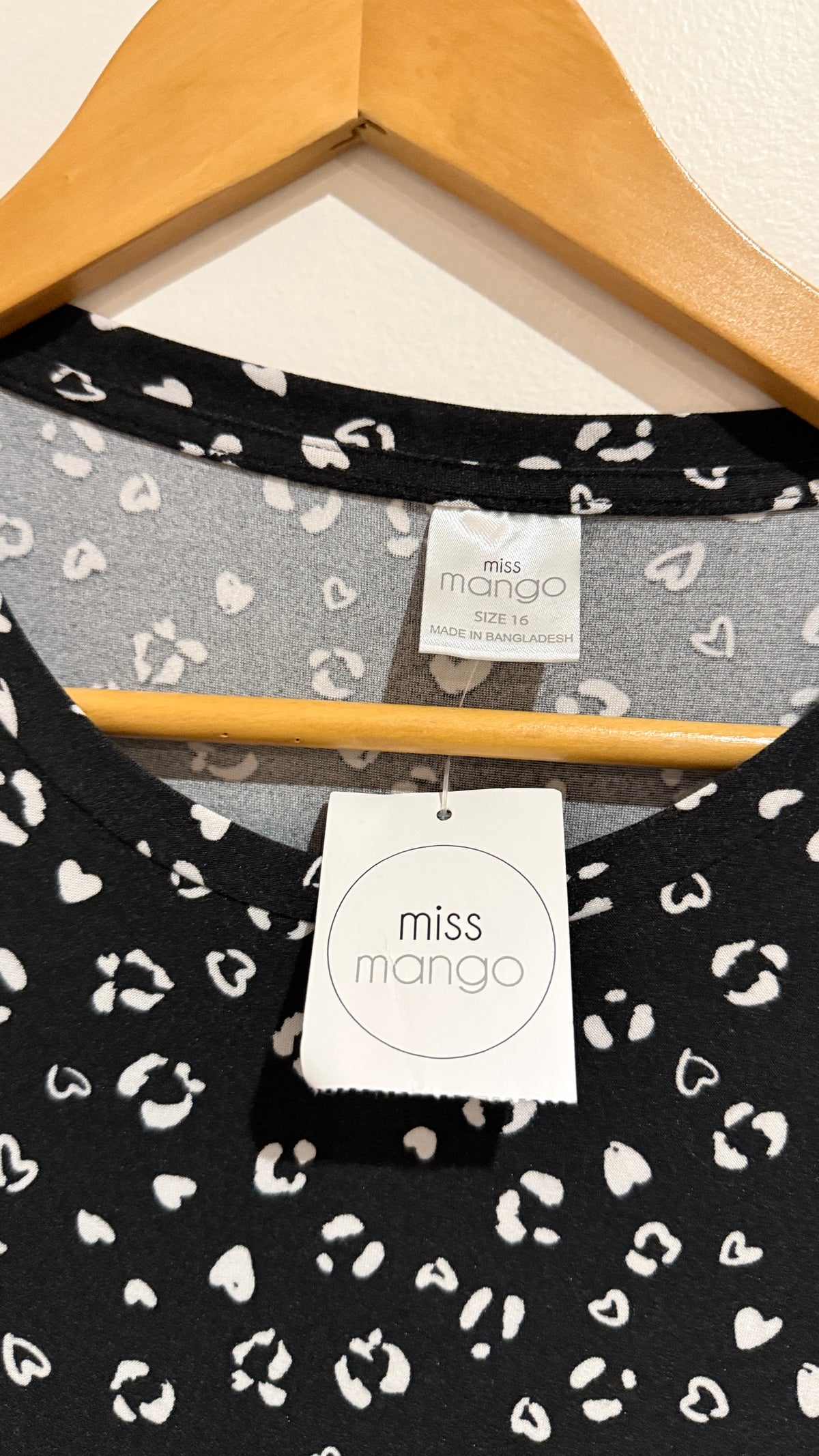 Miss Mango Black Heart Print Tiered Dress Size 16