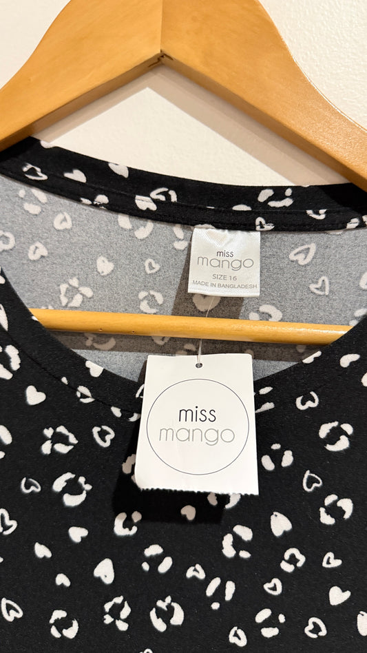 Miss Mango Black Heart Print Tiered Dress Size 16