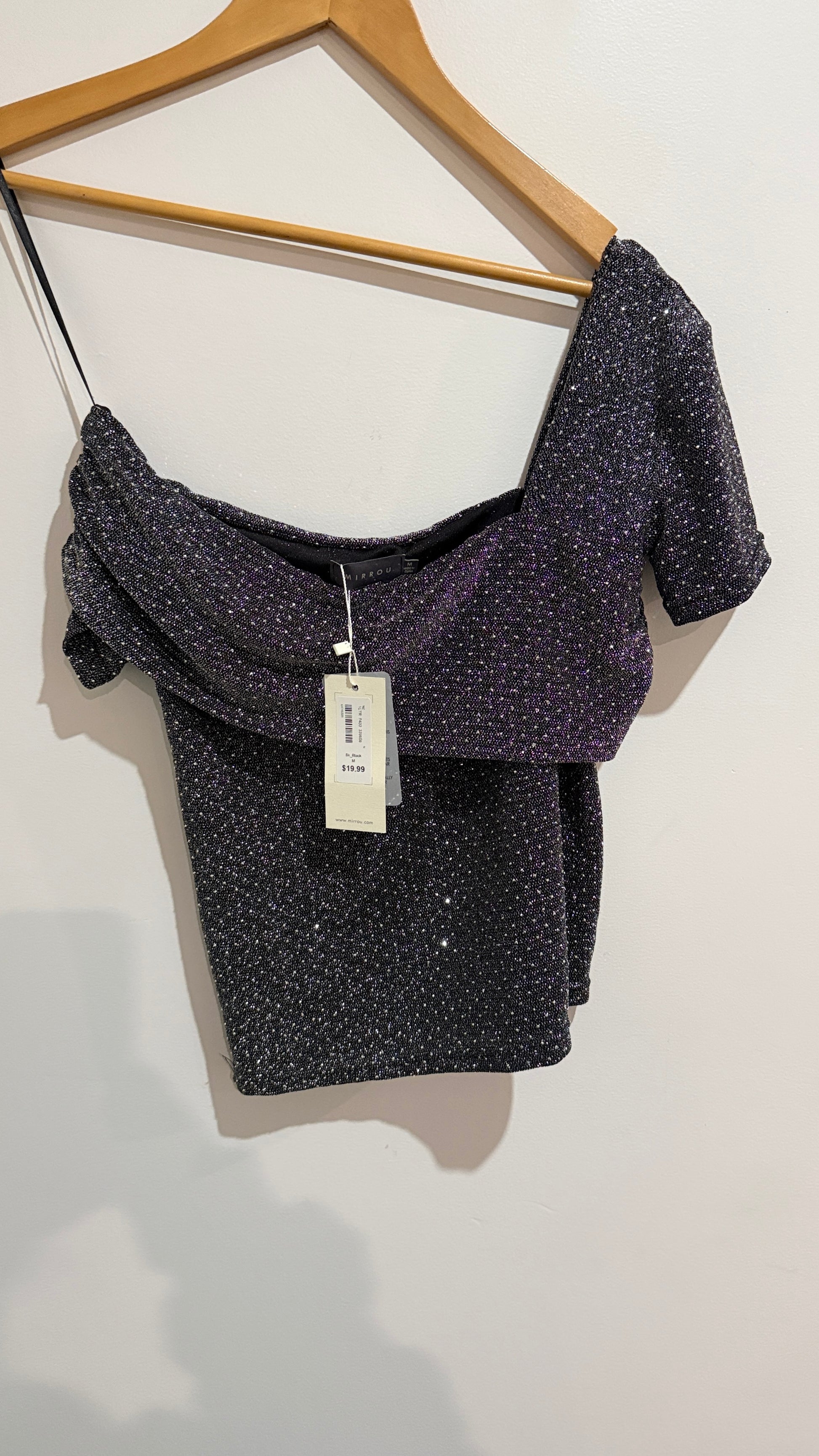 Mirrou Black Sparkle Asymmetric Top Size M