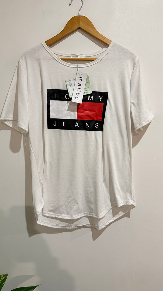Malibu Tommy Jeans Logo Print White T-Shirt Size 18