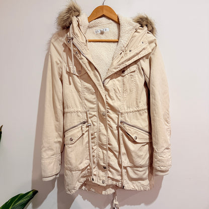 Forever New Cream Hooded Parka Jacket Size 6
