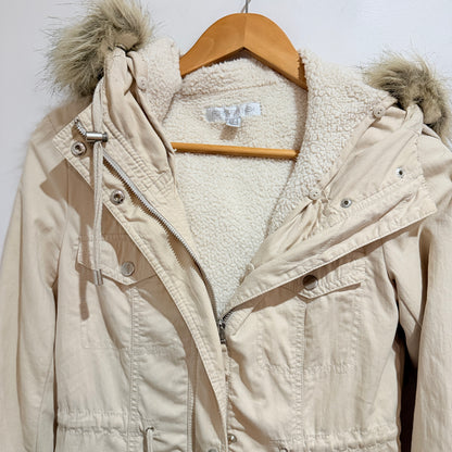 Forever New Cream Hooded Parka Jacket Size 6