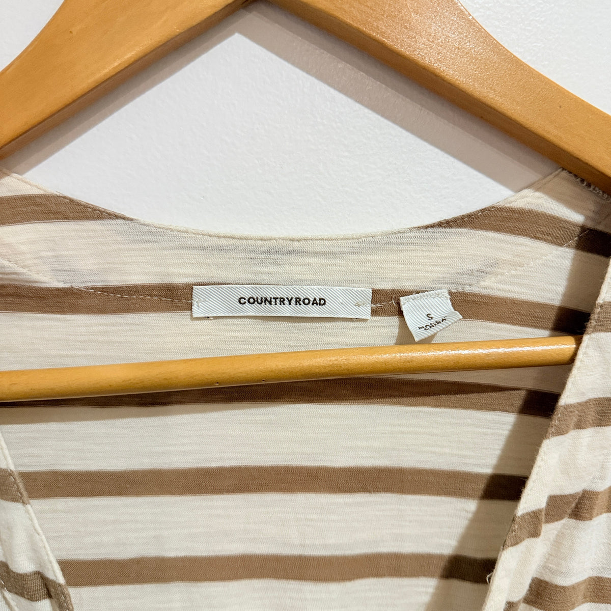 Country Road Cream & Tan Striped Lace-Up Top Size S