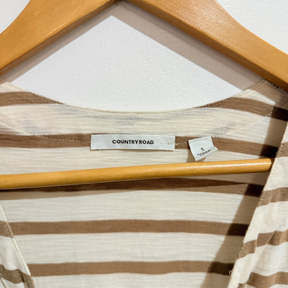 Country Road Cream & Tan Striped Lace-Up Top Size S