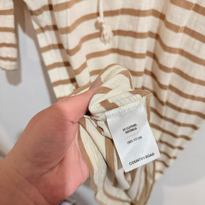 Country Road Cream & Tan Striped Lace-Up Top Size S