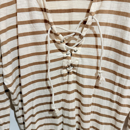 Country Road Cream & Tan Striped Lace-Up Top Size S