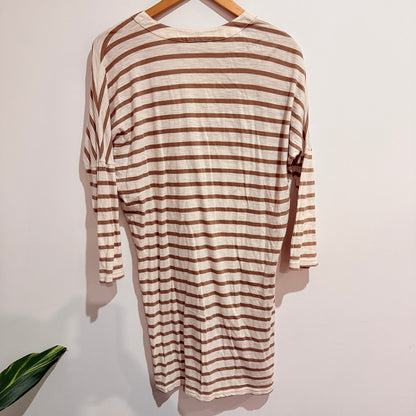 Country Road Cream & Tan Striped Lace-Up Top Size S