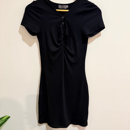 Mirrou Black Ribbed Button Front Mini Dress Size M
