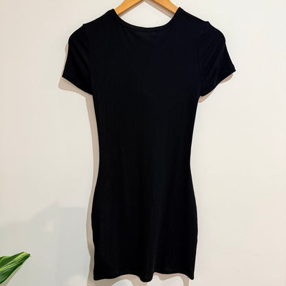 Mirrou Black Ribbed Button Front Mini Dress Size M