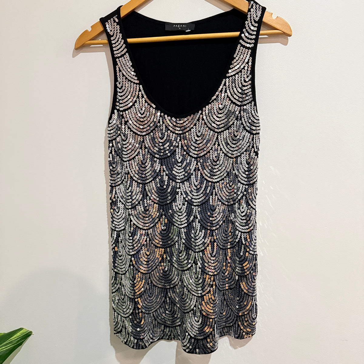 Pagani Black Sequin Front Sleeveless Dress Size 12
