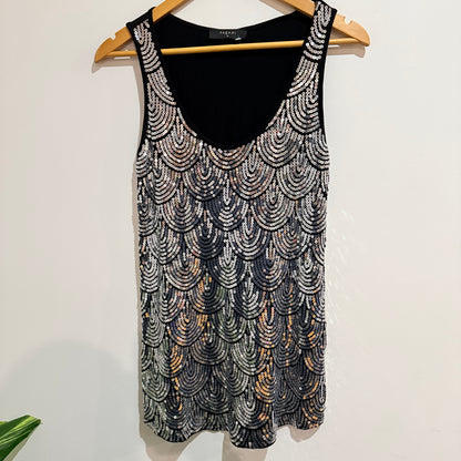 Pagani Black Sequin Front Sleeveless Dress Size 12