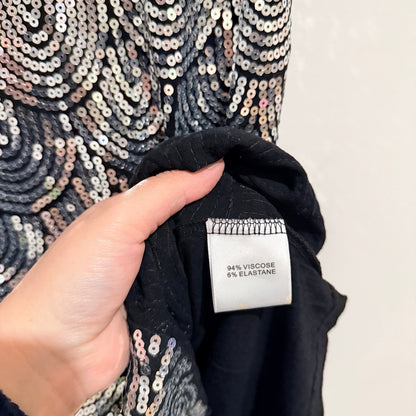 Pagani Black Sequin Front Sleeveless Dress Size 12