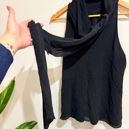 Witchery Black Silk Tie Neck Sleeveless Top Size 10
