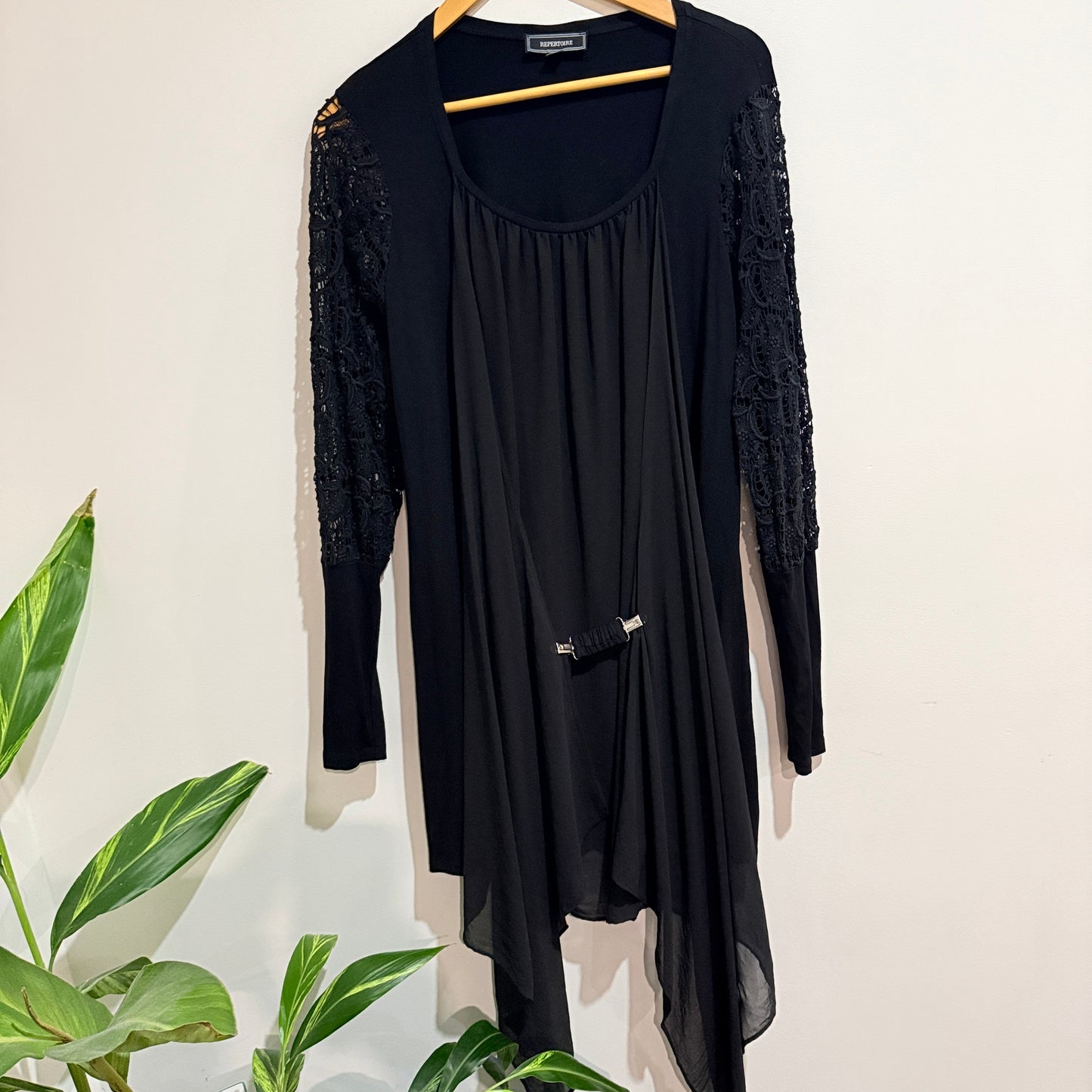 Repertoire Black Lace Sleeve Longline Cardigan Size 2