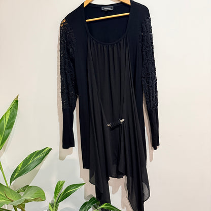 Repertoire Black Lace Sleeve Longline Cardigan Size 2