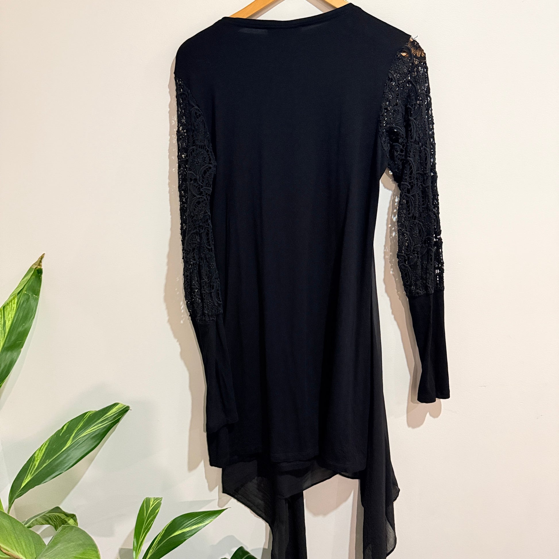 Repertoire Black Lace Sleeve Longline Cardigan Size 2