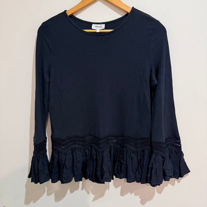 Seed Heritage Navy Ruffle Hem Long Sleeve Top Size XS