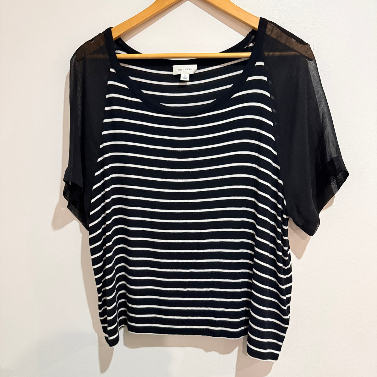 Witchery Black & White Striped Sheer Sleeve Top Size S