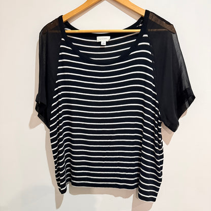 Witchery Black & White Striped Sheer Sleeve Top Size S
