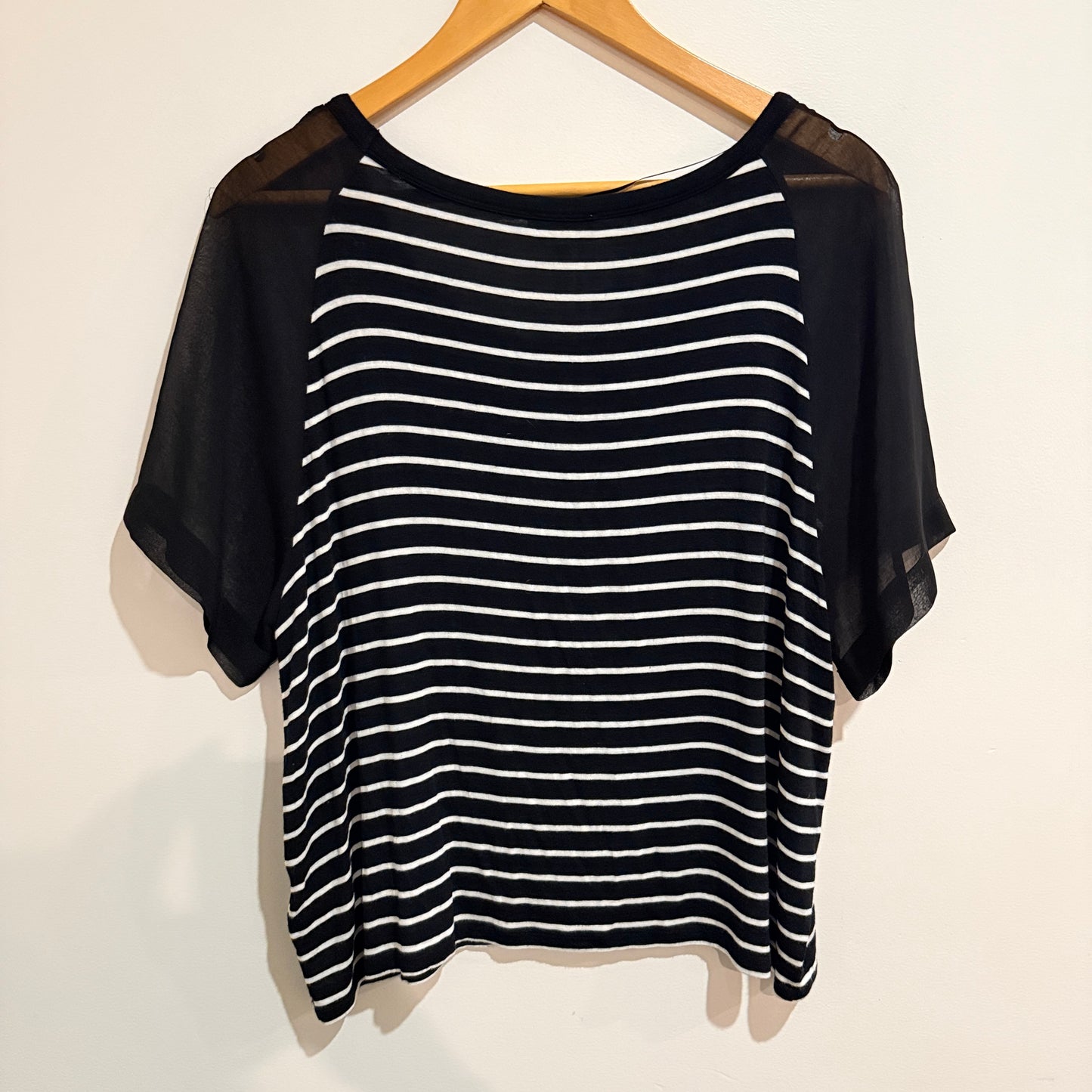 Witchery Black & White Striped Sheer Sleeve Top Size S