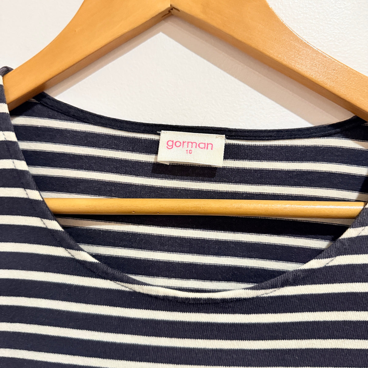 Gorman Navy & Cream Striped Ruffle Pocket Dress Size 10