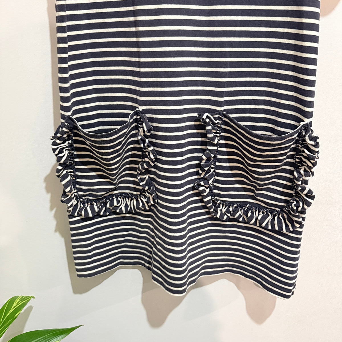 Gorman Navy & Cream Striped Ruffle Pocket Dress Size 10