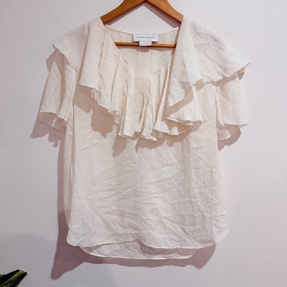 Karen Walker Cream Ruffle Short Sleeve Blouse Size 8