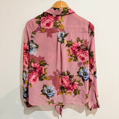 Pagani Pink Floral Tie Front Blouse Size 10