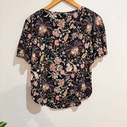 H&M Black Floral Print Short Sleeve Top Size 6