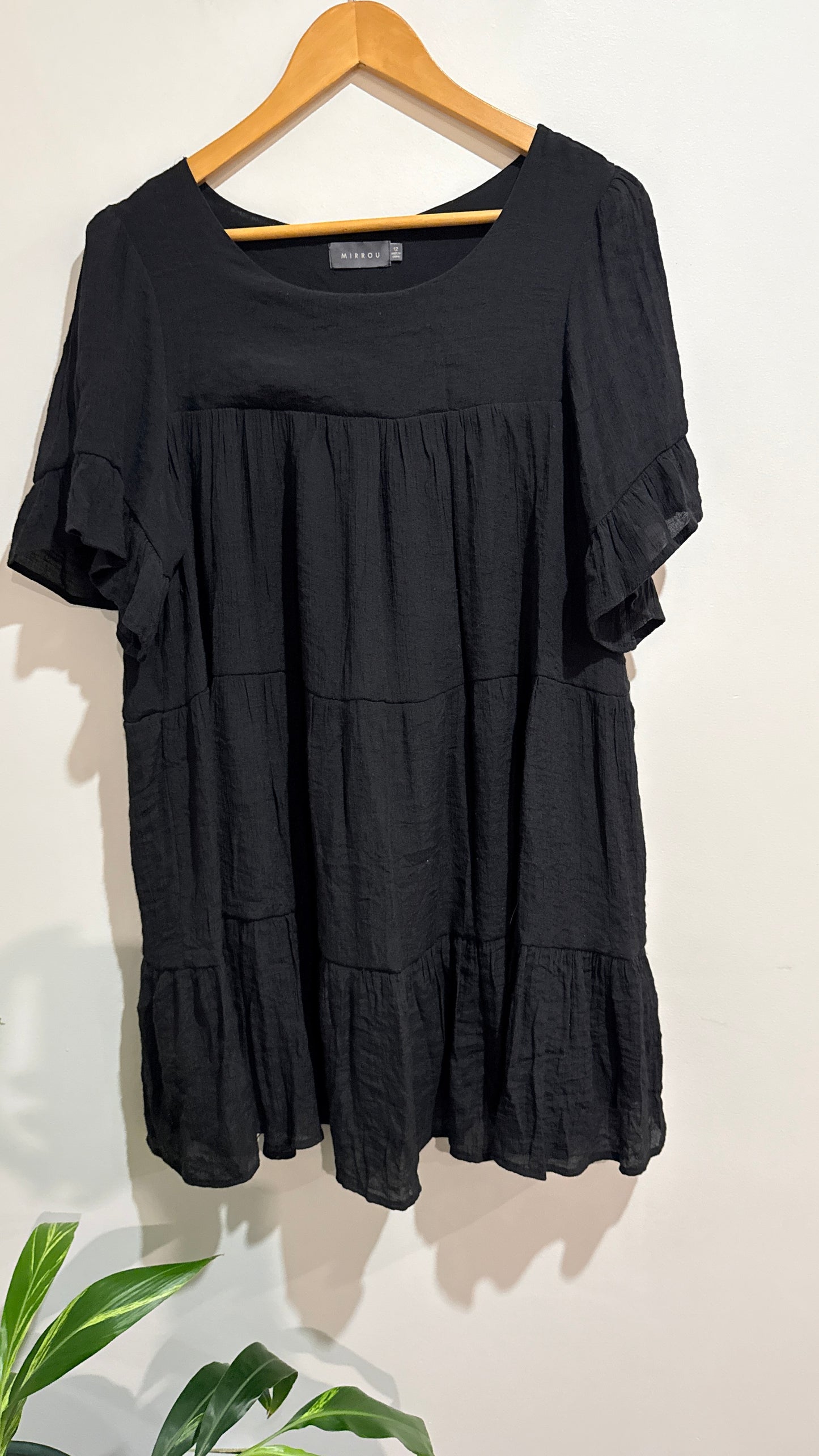 Mirrou Black Tiered Smock Dress Size 12