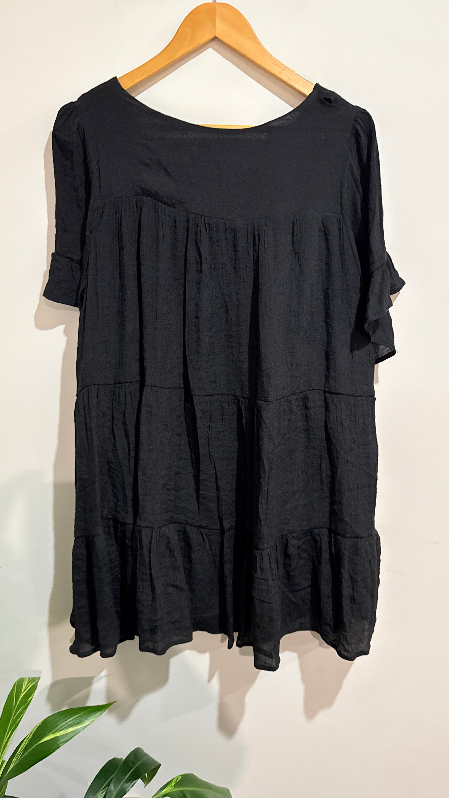 Mirrou Black Tiered Smock Dress Size 12