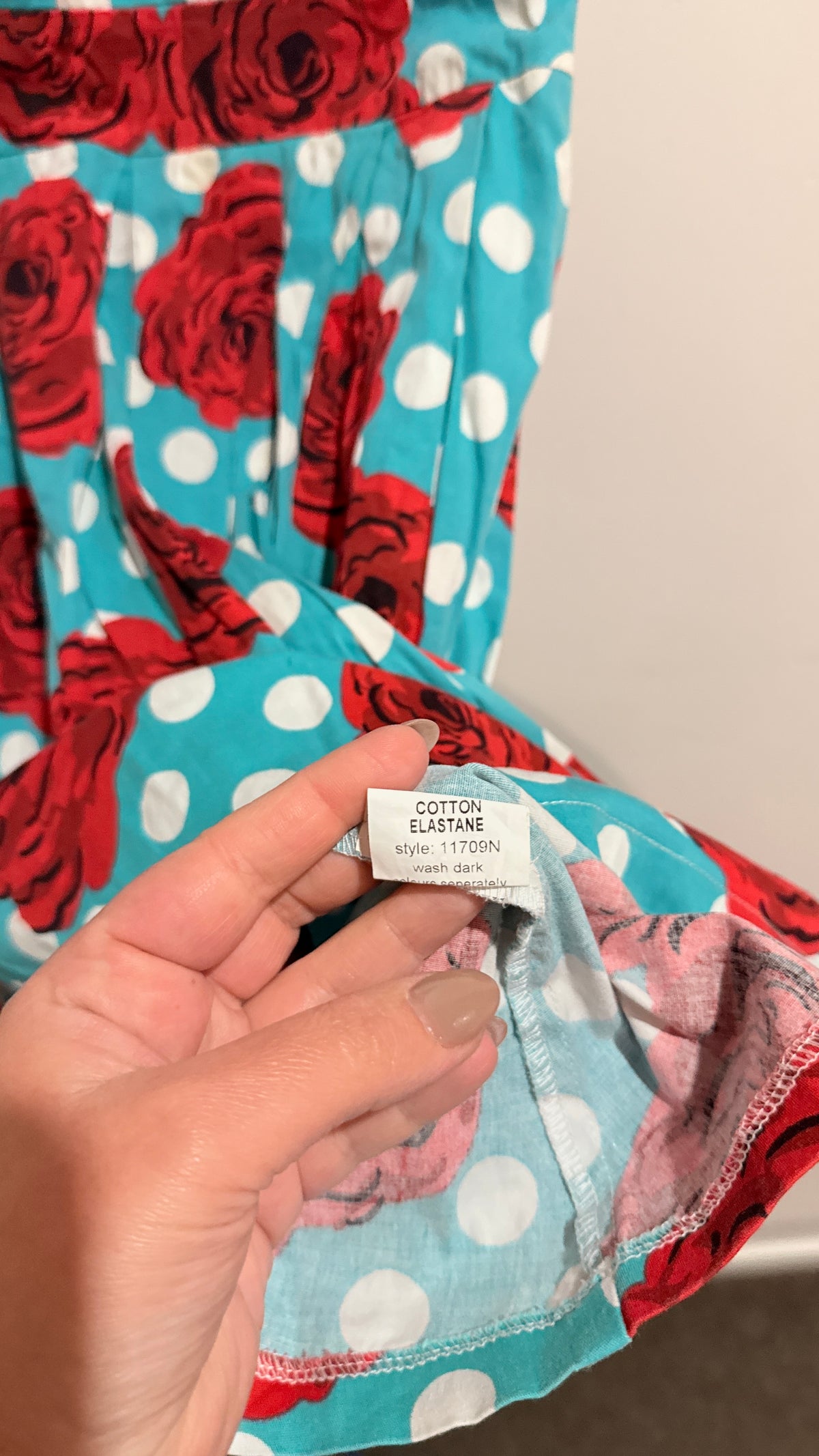 Timeless by Vannessa Tong Turquoise Rose & Spot Print Dress Size 12