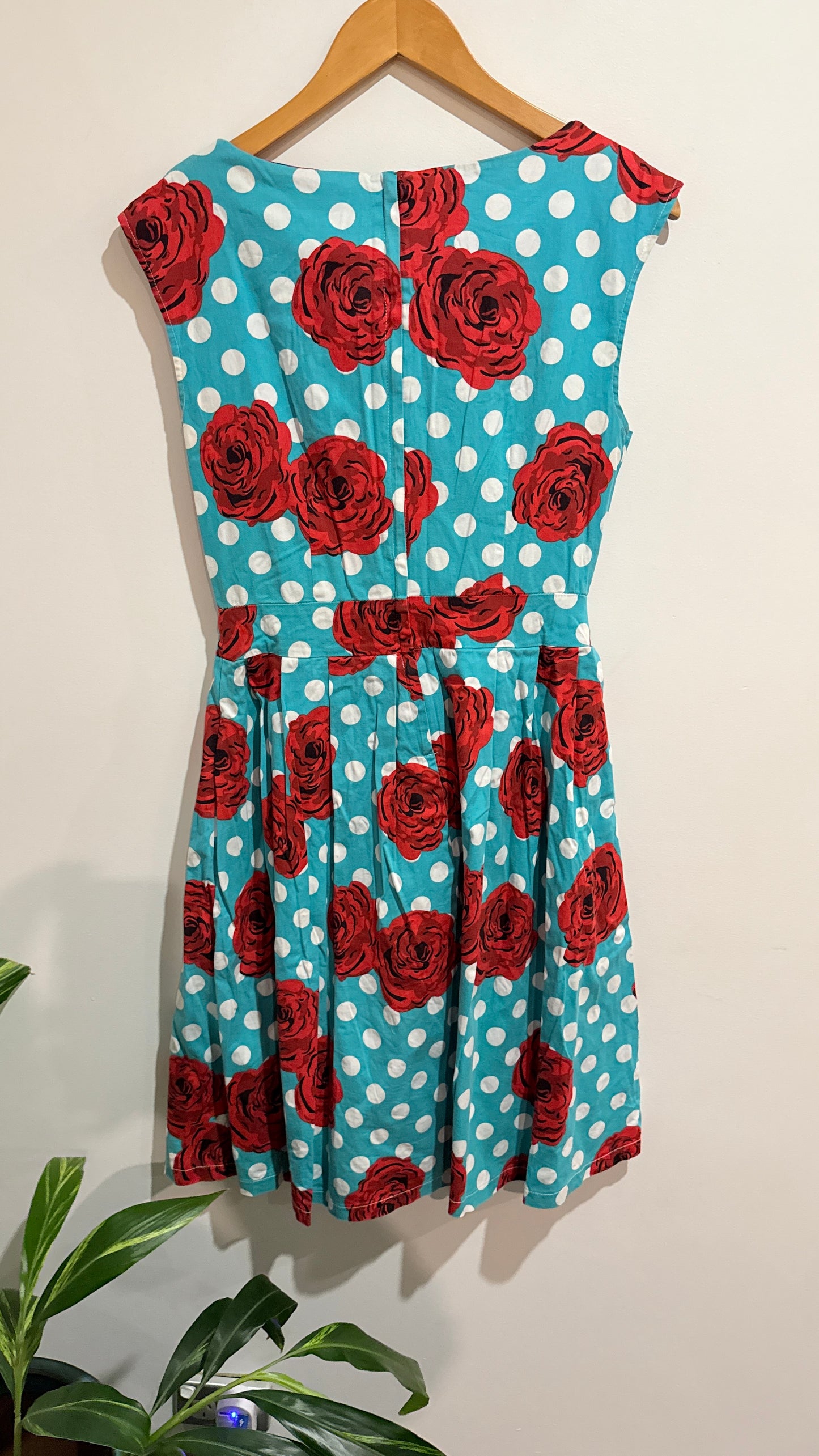 Timeless by Vannessa Tong Turquoise Rose & Spot Print Dress Size 12