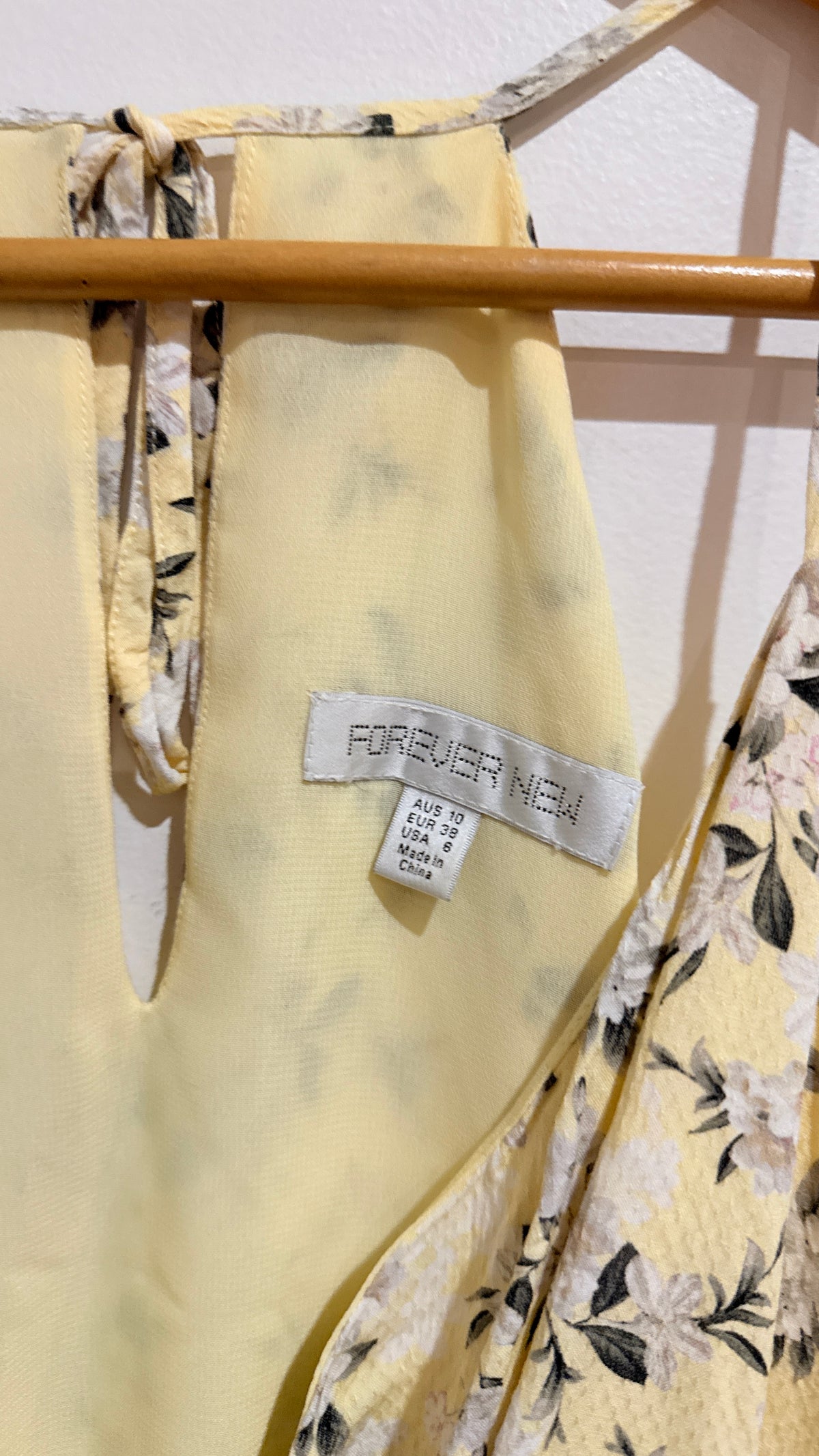 Forever New Yellow Floral Print Sleeveless Dress Size 10