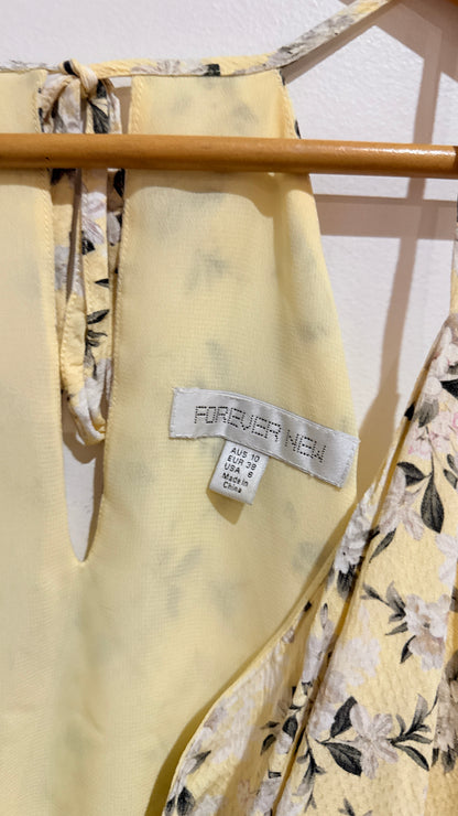 Forever New Yellow Floral Print Sleeveless Dress Size 10