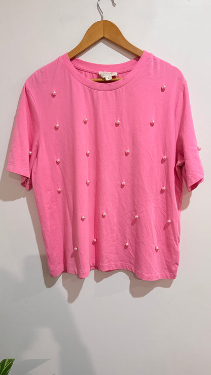 Curate by Trelise Cooper Pink Pearl Embellished T-Shirt Size S