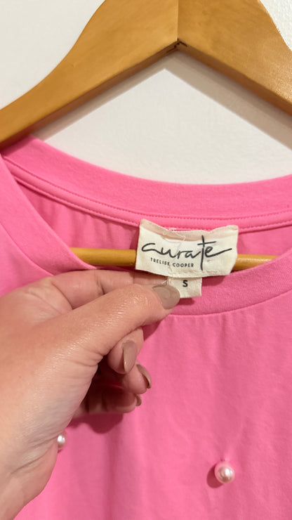 Curate by Trelise Cooper Pink Pearl Embellished T-Shirt Size S