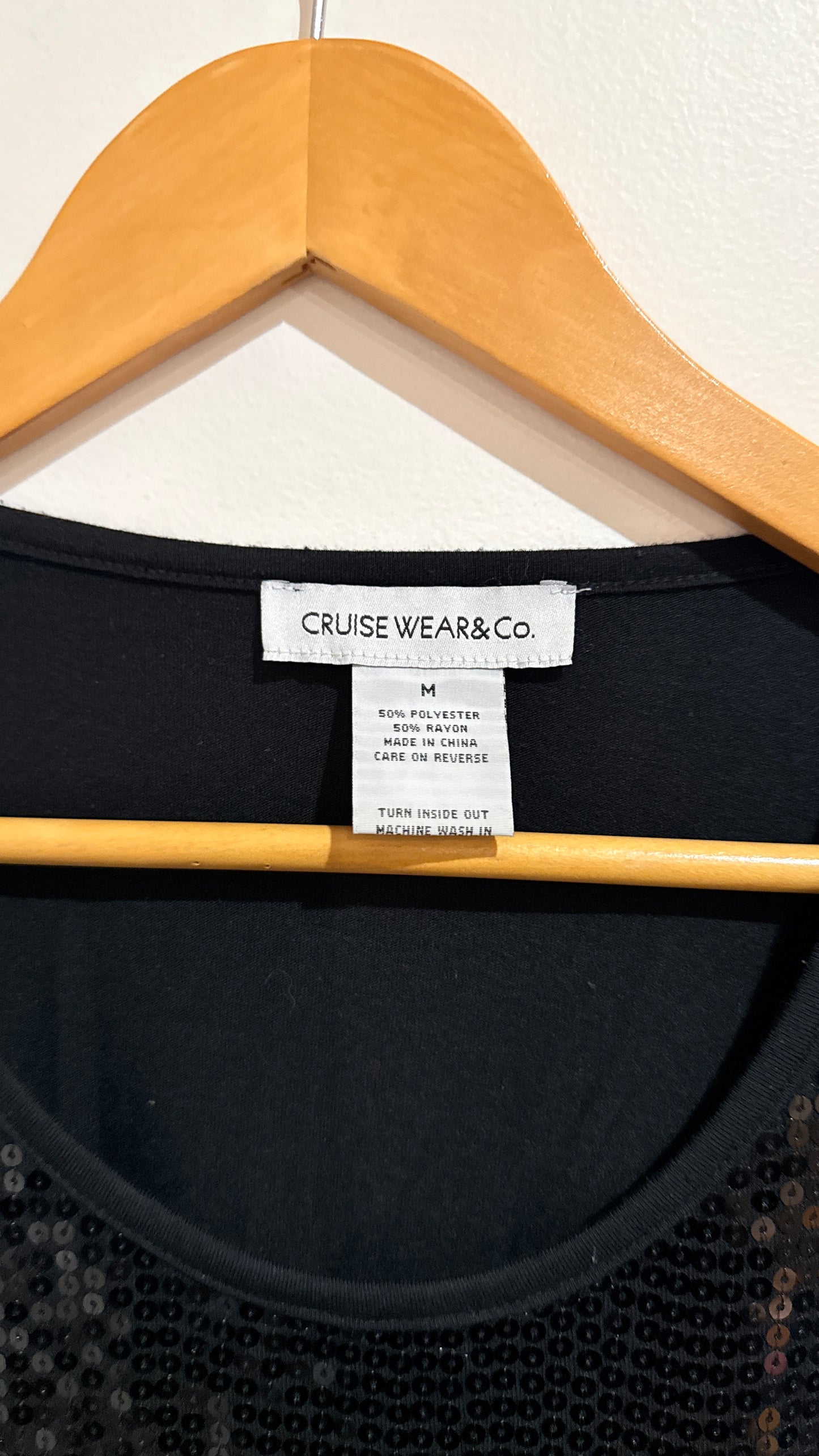 Cruise Wear & Co Black Sequin Front Top Size M