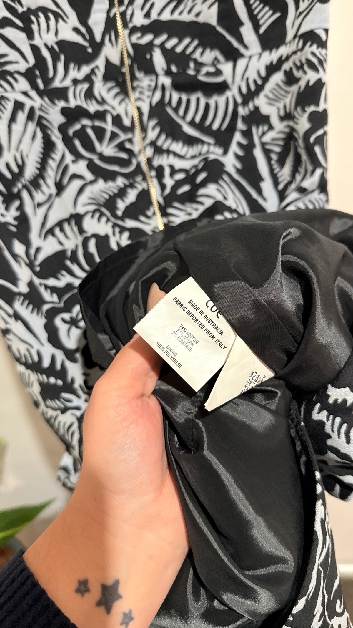 Cue Black & White Botanical Print Zip Front Dress Size 8