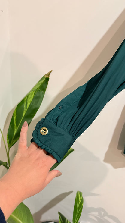 Fate + Becker Teal High Neck Long Sleeve Blouse Size 10