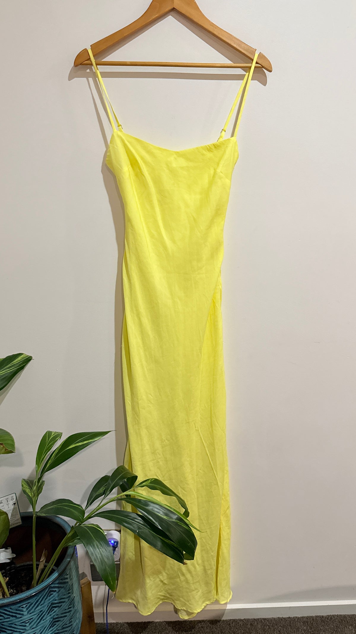 Charcoal Yellow Satin Cami Slip Dress Size 6
