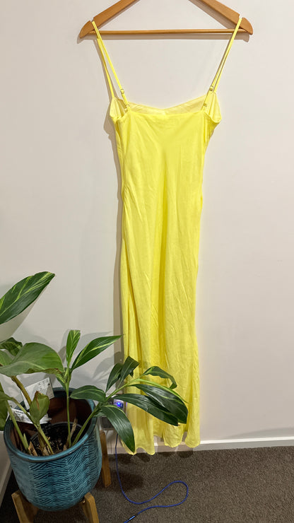 Charcoal Yellow Satin Cami Slip Dress Size 6