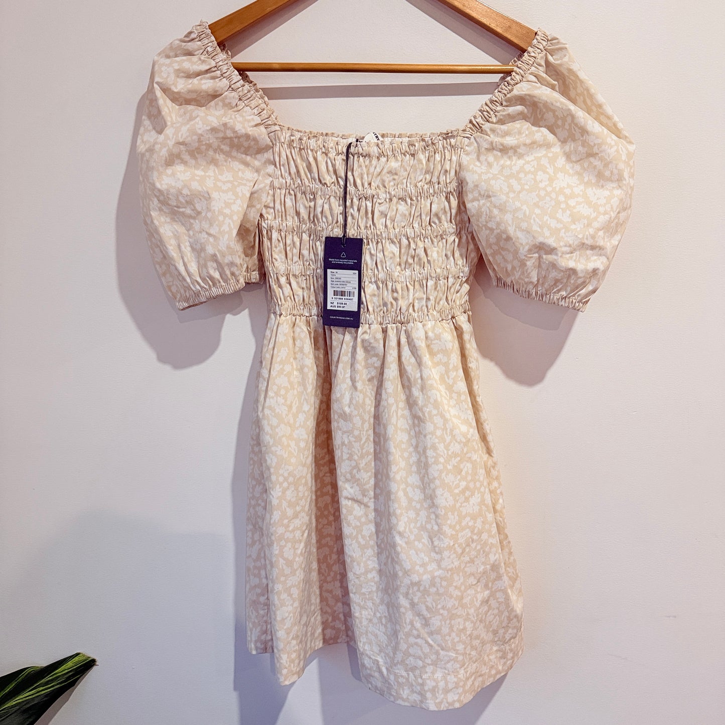 Country Road Cream Floral Shirred Mini Dress Size 10