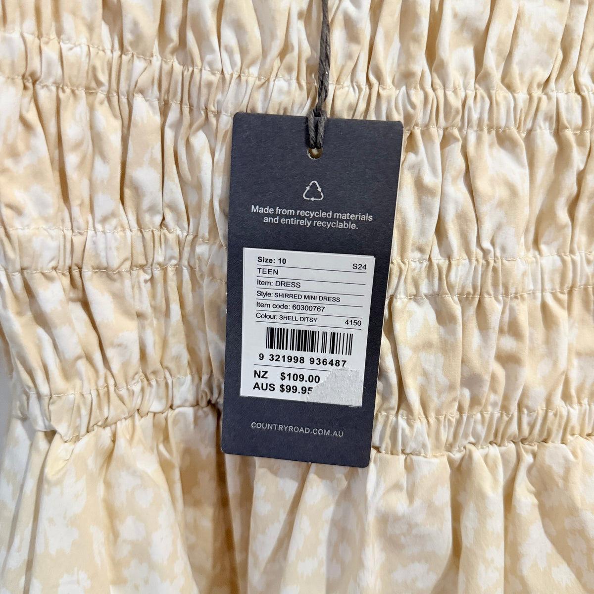 Country Road Cream Floral Shirred Mini Dress Size 10