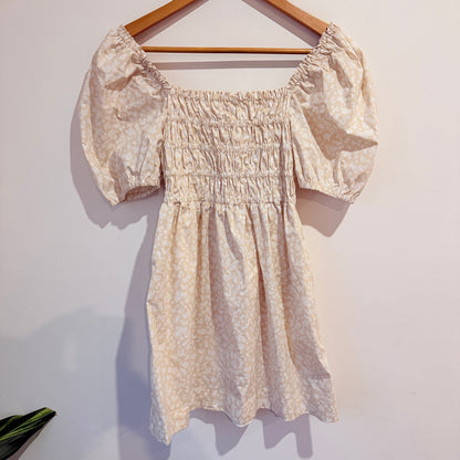 Country Road Cream Floral Shirred Mini Dress Size 10
