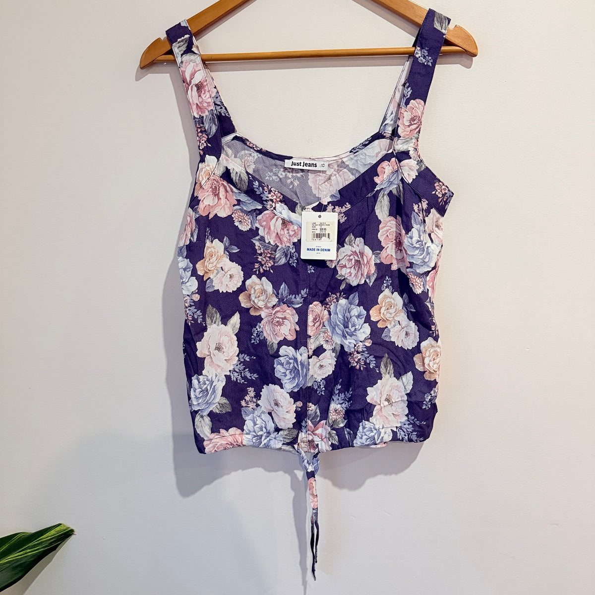 Just Jeans Navy Winter Rose Tie-Front Top Size 10