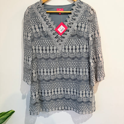 Together Grey Lace V-Neck Top Size 40