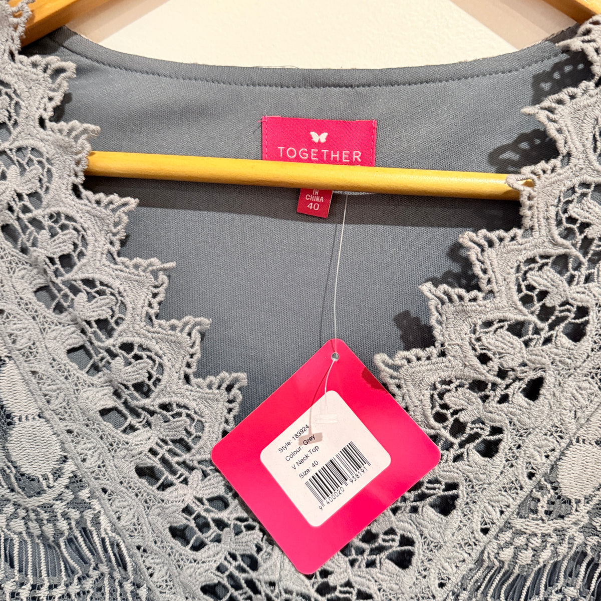 Together Grey Lace V-Neck Top Size 40
