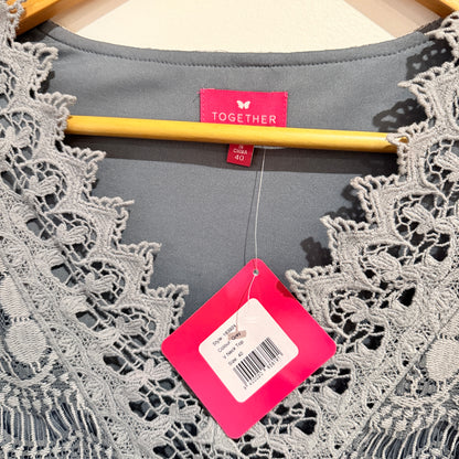 Together Grey Lace V-Neck Top Size 40