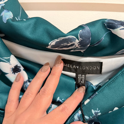 Mela London Green Floral Bardot Prom Dress Size UK 16 (XL)